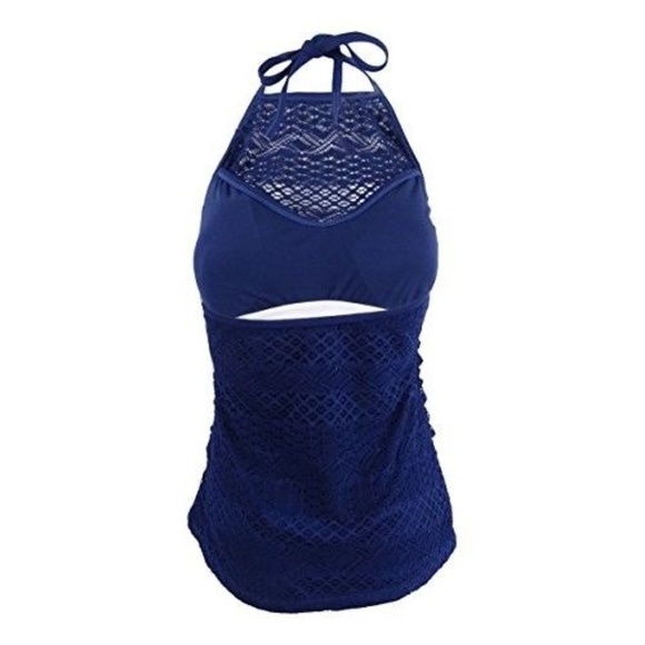 Island Escape Womens High-Neck Crochet Tankini Top - Picture 3 of 4